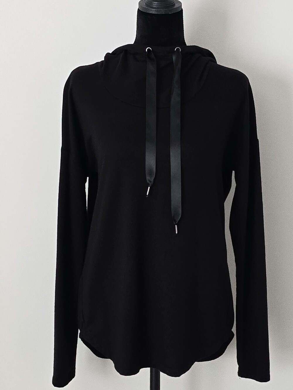 The Limited Black Satin-Drawstring Hooded Long-Sleeve Top